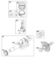 Crankshaft Group Diagram and Parts List for 305447-0036-F1 200000 - 399999 Briggs and Stratton Engine